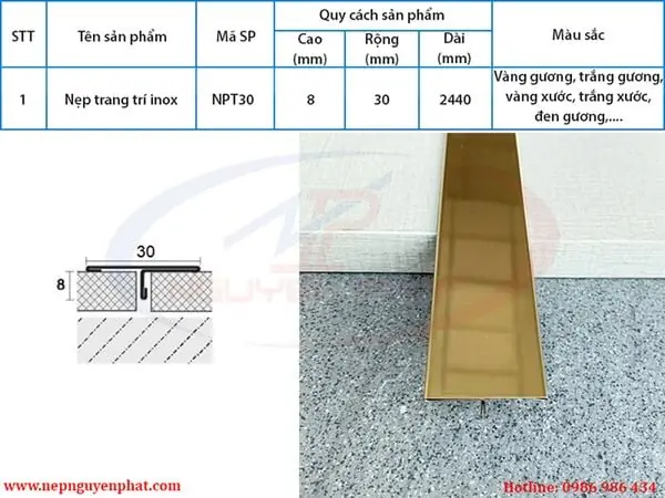 Kích Thước Nẹp Inox Chữ T