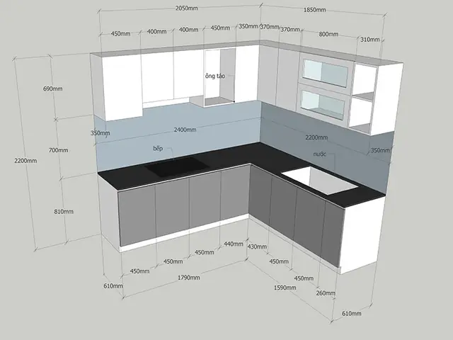 Kích Thước Tủ Bếp Gỗ Tự Nhiên Kiểu Chữ L