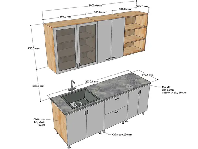 Kích Thước Tủ Bếp Gỗ Tự Nhiên Kiểu Chữ I Kích Thước Tủ Bếp Gỗ Tự Nhiên Kiểu Chữ I