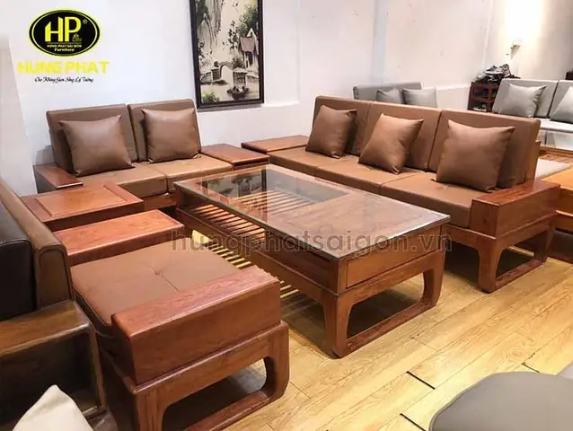 Bộ Sofa Gỗ Hương Da Cao Cấp Hh-19 Bộ Sofa Gỗ Hương Da Cao Cấp Hh-19