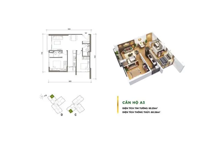 Mặt Bằng Chung Cư 2 Phòng Ngủ Đẹp