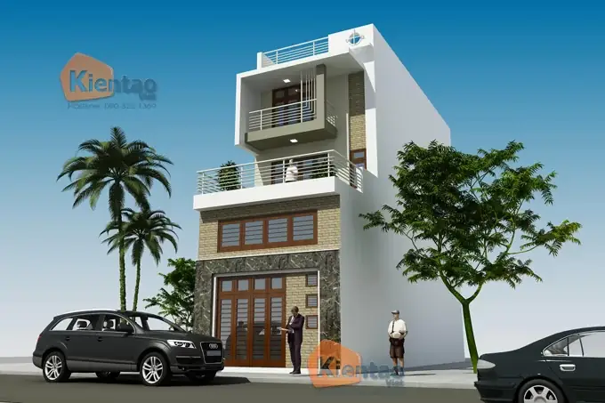 Phối Cảnh Góc 1 - Thiết Kế Nhà Phố Mặt Tiền 5,5m Cao 3,5 Tầng Phối Cảnh Góc 1 - Thiết Kế Nhà Phố Mặt Tiền 5,5m Cao 3,5 Tầng