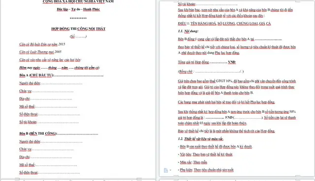 Một Số Mẫu Hợp Đồng Thi Công Nội Thất Văn Phòng Đầy Đủ Và Chính Xác Nhất