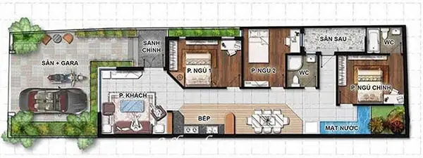 Bản Vẽ Mẫu Nhà Ống 1 Tầng 3 Phòng Ngủ Với Diện Tích 100m2