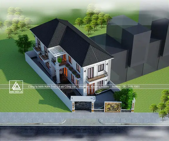 Hình Ảnh 2d Mẫu Nhà Biệt Thự 2 Tầng 2 Mặt Tiền Mái Thái Đẹp.