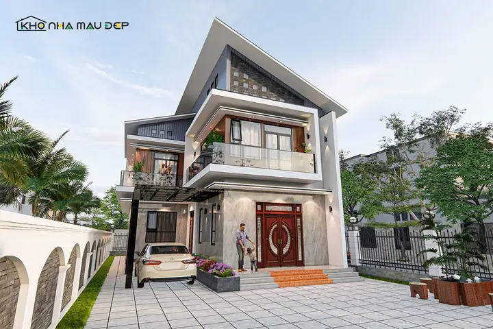 Mẫu Nhà 2 Tầng Mái Lệch 6x12m Có 3 Phòng Ngủ Mẫu Nhà 2 Tầng Mái Lệch 6x12m Có 3 Phòng Ngủ