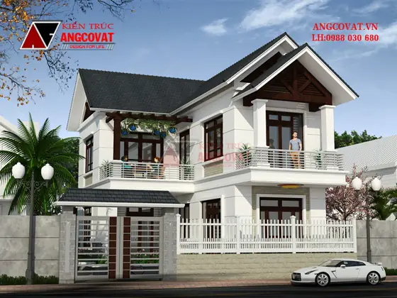 Nhà Đẹp 2 Tầng Hình Chữ L Mái Thái Diện Tích 80m2 Mặt Tiền 9m Nổi Bật Với Hình Khối Cân Đối, Vững Chãi