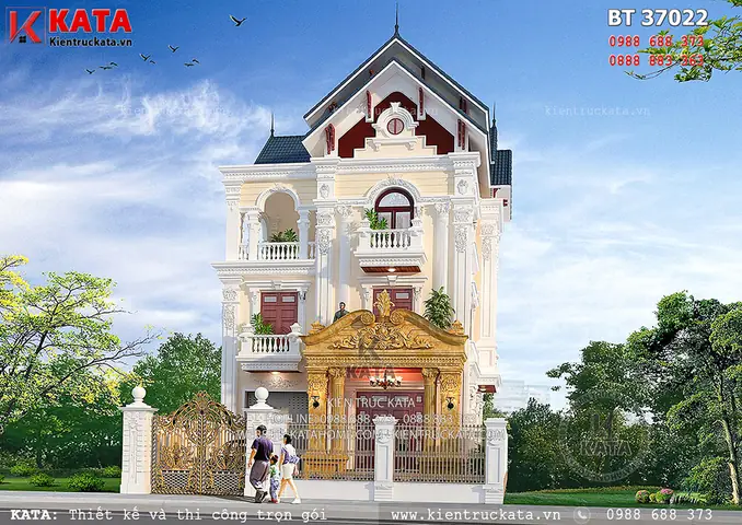 Bản Vẽ Thiết Kế Nhà 3 Tầng Đẹp Kiến Trúc Pháp Tân Cổ Điển – Mã Số: Bt 37022