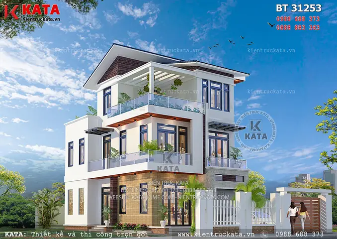 10. Mẫu Nhà 3 Tầng Đẹp Mái Chéo Kiến Trúc Hiện Đại – Mã Số: Bt 31253