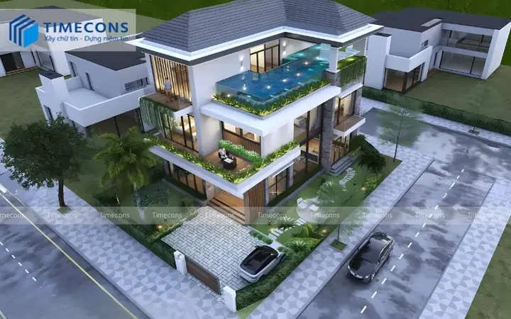 13. Mẫu Biệt Thự 3 Tầng 100m2 Có Bể Bơi