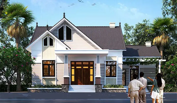 Mẫu Nhà Cấp 4 Chữ L Kiểu Mái Thái 100m2