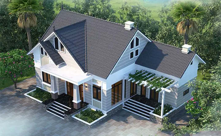 Mẫu Nhà Cấp 4 Chữ L Kiểu Mái Thái 100m2