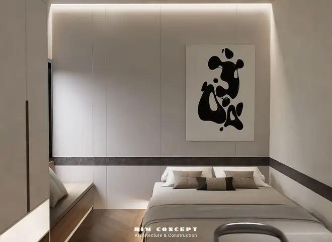 Giường Ngủ Tối Giản, Ánh Sáng Dịu Giường Ngủ Tối Giản, Ánh Sáng Dịu