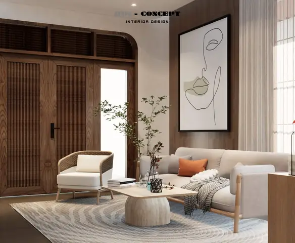 Góc Nhìn Tổng Thể Phòng Khách Với Sofa, Bàn Trà Và Tranh Trang Trí. Góc Nhìn Tổng Thể Phòng Khách Với Sofa, Bàn Trà Và Tranh Trang Trí.