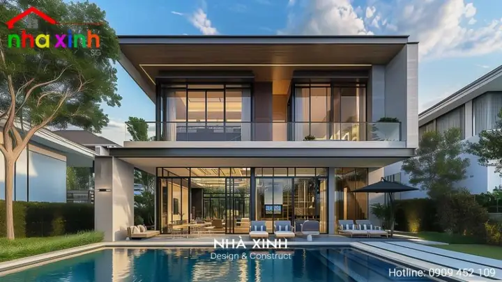 Mẫu Thiết Kế Biệt Thự Nhà Vườn Có Hồ Bơi Trước Nhà