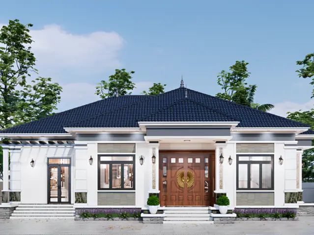 Mẫu Nhà Cấp 4 Mái Nhật 4 Phòng Ngủ Tân Cổ Điển Mẫu Nhà Cấp 4 Mái Nhật 4 Phòng Ngủ Tân Cổ Điển