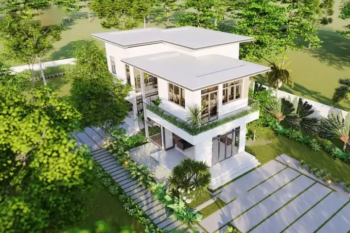 Mẫu Biệt Thự 2 Tầng Mini Nhà Vườn Hiện Đại