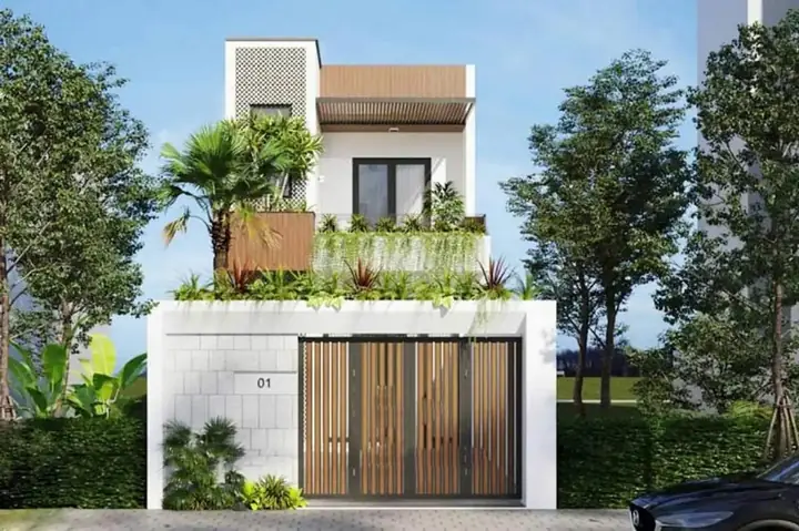 Mẫu Nhà Phố Mặt Tiền 7m 2 Tầng Mái Bằng