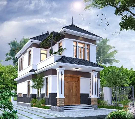 Mẫu Nhà Phố 2 Tầng Mặt Tiền 7m Mái Nhật