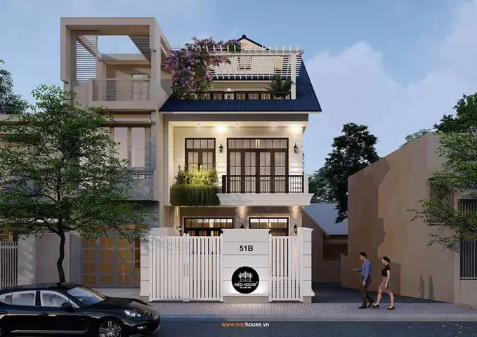 Mẫu Nhà Phố 2 Tầng 1 Tum Mặt Tiền 7m