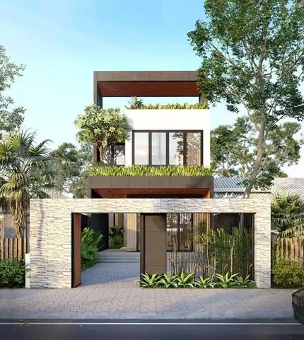 Mẫu Nhà Phố 7m 2 Tầng Kết Hợp Sân Vườn