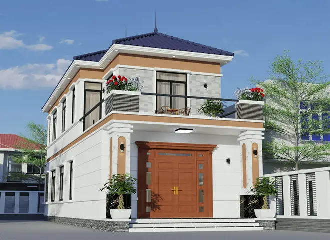 Mẫu Nhà Phố 2 Tầng Mặt Tiền 7m Mái Nhật