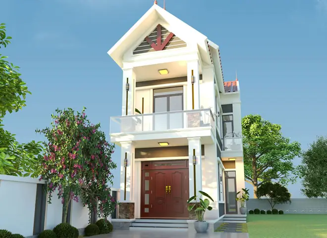 Mẫu Nhà Phố 2 Tầng Ngang 7m Hình Chữ L