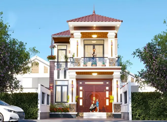 Mẫu Nhà Phố 2 Tầng Mặt Tiền 7m Mái Nhật