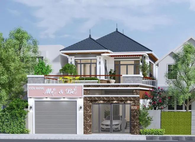 Mẫu Nhà Phố 2 Tầng Mặt Tiền 7m Kết Hợp Kinh Doanh