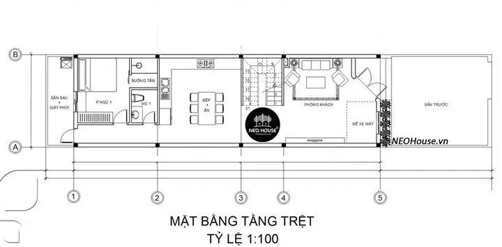 Mẫu Nhà Ống 2 Tầng 80m2 Có Sân Thượng