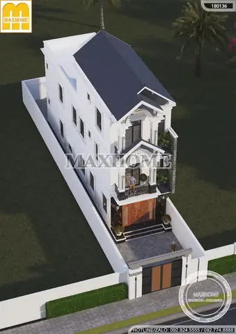 Mẫu Nhà Ống 3 Tầng Có Sân Trước Mái Thái