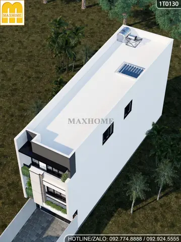 Mẫu Nhà Ống 3 Tầng Có Sân Trước Mái Bằng