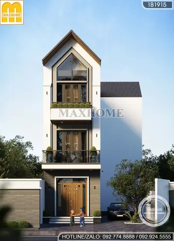 Mẫu Nhà Ống 3 Tầng Có Sân Trước Mái Thái