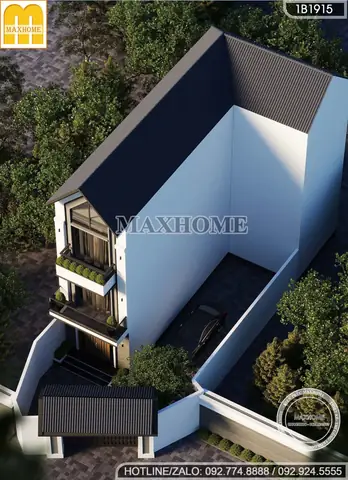 Mẫu Nhà Ống 3 Tầng Có Sân Trước Mái Thái