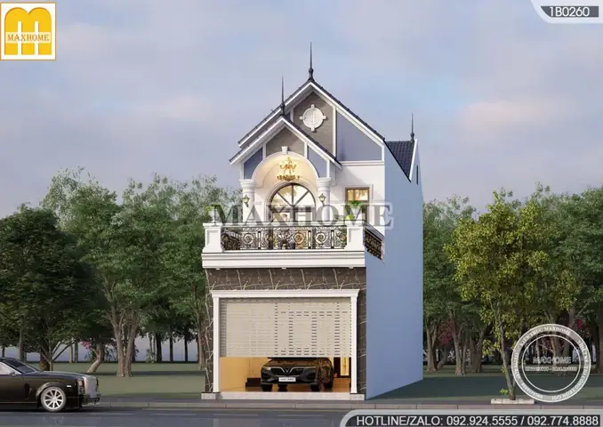 Mẫu Nhà Ống 2 Tầng Mái Thái Mặt Tiền 6m Có Gara