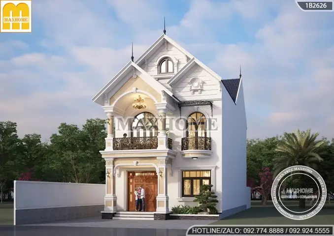 Mẫu Nhà Ống 2 Tầng Mái Thái Mặt Tiền 6m Tân Cổ Điển