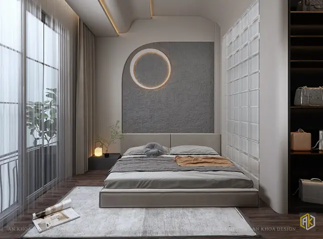 Nội Thất Phòng Ngủ Vợ Chồng Với Cửa Sổ Lớn Trong Thiết Kế Nội Thất Nhà 2 Tầng