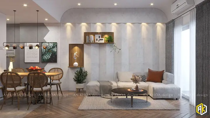 Thiết Kế Nội Thất Phòng Khách Liền Bếp Nhà 1 Tầng