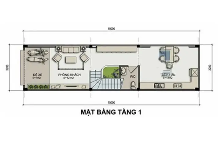 Mẫu Thiết Kế Nhà Ống 3 Tầng 3x15m