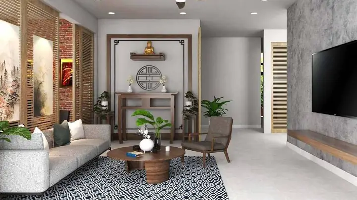 Mẫu 7: Trang Trí Phòng Khách Nhà Cấp 4 Có Bàn Thờ