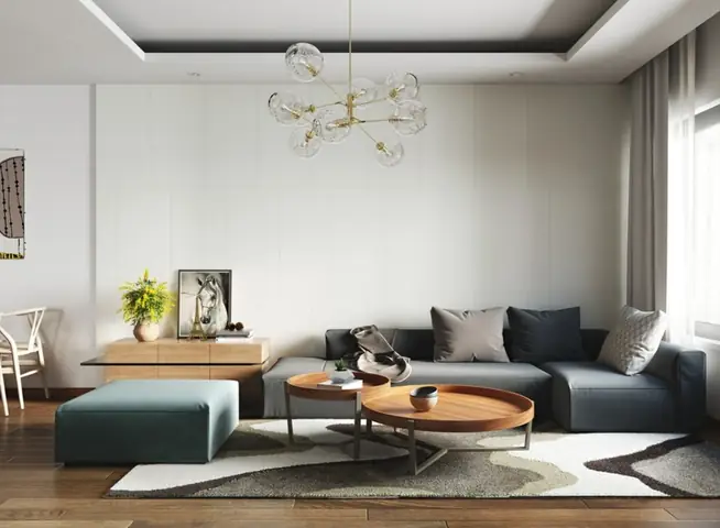 Mẫu 11: Thiết Kế Phòng Khách Nhà Cấp 4 Đẹp Với Thảm Trải Sàn