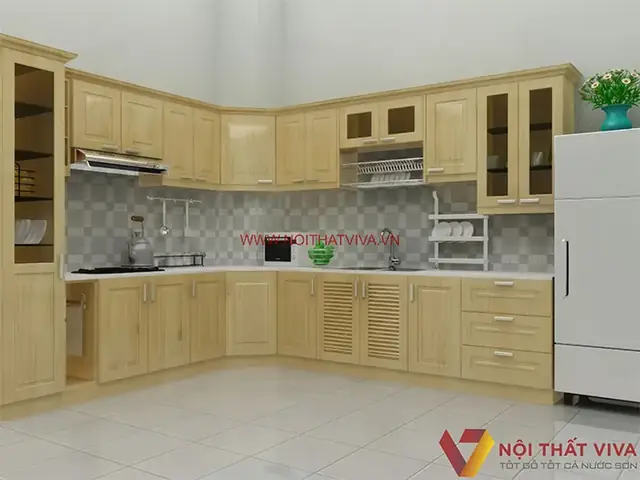 Tủ Bếp Chữ L Gỗ Tự Nhiên Đẹp