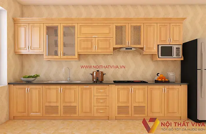 Mẫu Tủ Bếp Gỗ Tự Nhiên Chữ I Đẹp, Hiện Đại
