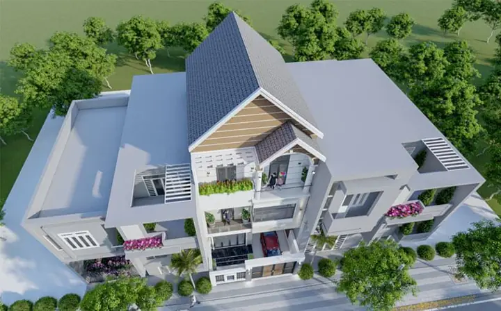 Mẫu Nhà Mái Thái 1 Trệt 2 Lầu Ngang 6m Ở Long Xuyên