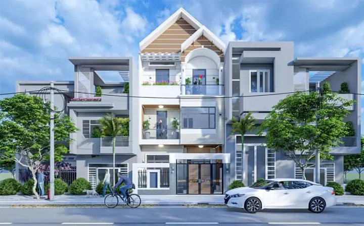 Mẫu Nhà Mái Thái 1 Trệt 2 Lầu Ngang 6m Ở Long Xuyên