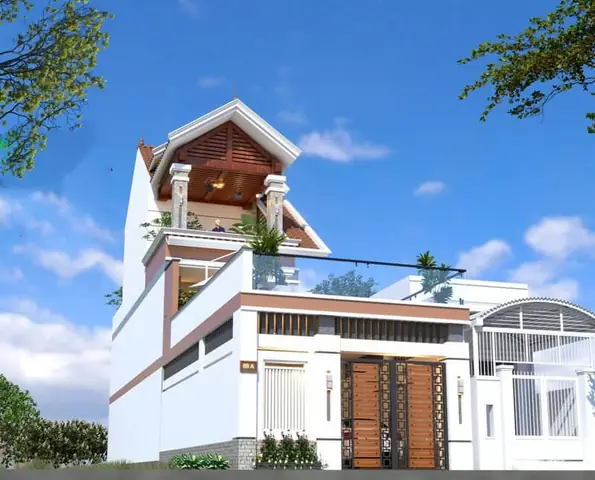 Mẫu Nhà 1 Trệt 2 Lầu Sân Thượng Kiến Trúc Mái Thái