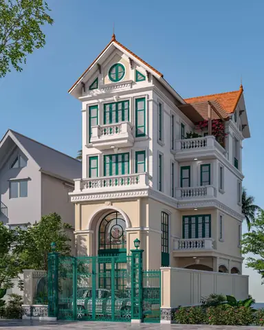 Mẫu Nhà 1 Trệt 2 Lầu 5×20 Mái Thái Kiểu Chữ L