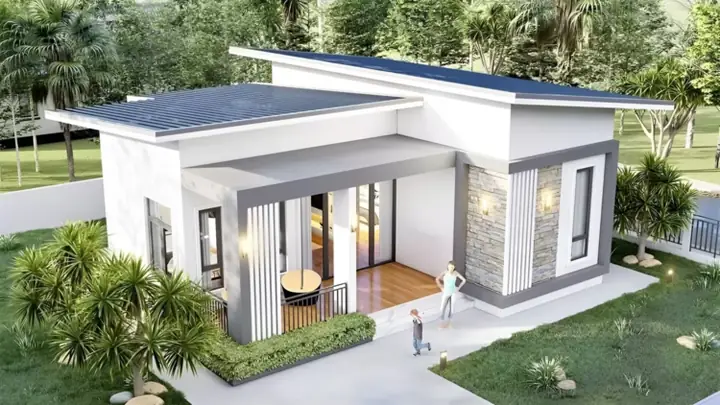 12. Mẫu Nhà Vườn Cấp 4 Nông Thôn Mái Lệch