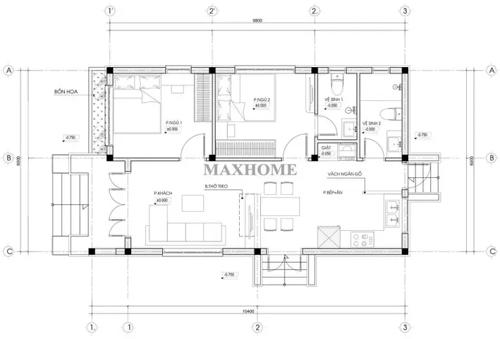 Nhà Cấp 4 Mái Lệch 2 Phòng Ngủ