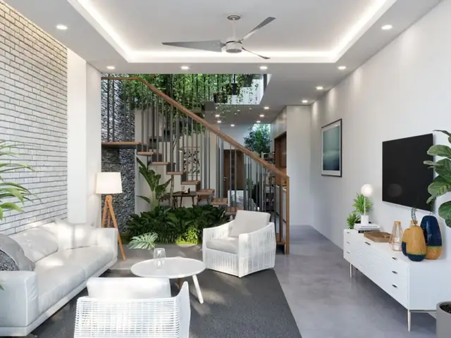 Mẫu 3: Bố Trí Cây Xanh Cho Phòng Khách Nhà Ống 5m